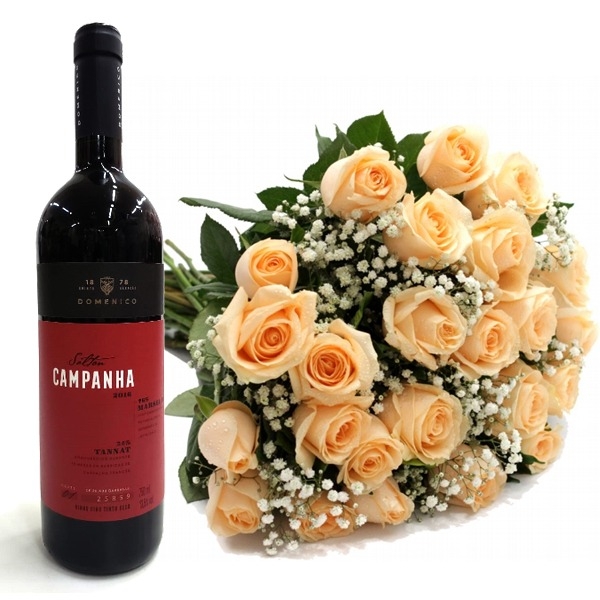 Buquê de Rosas Champagne Com 30 Unidades Com Salton