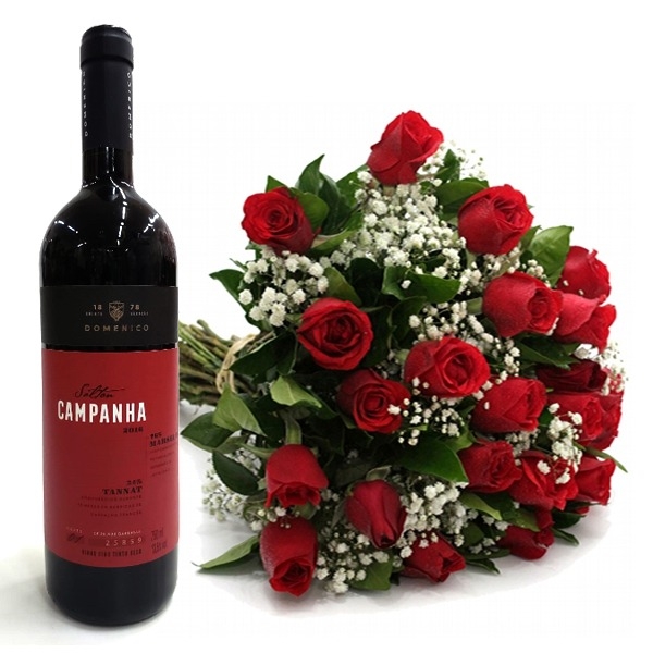 Buque Com 30 Rosas Vermelhas E Vinho Salton