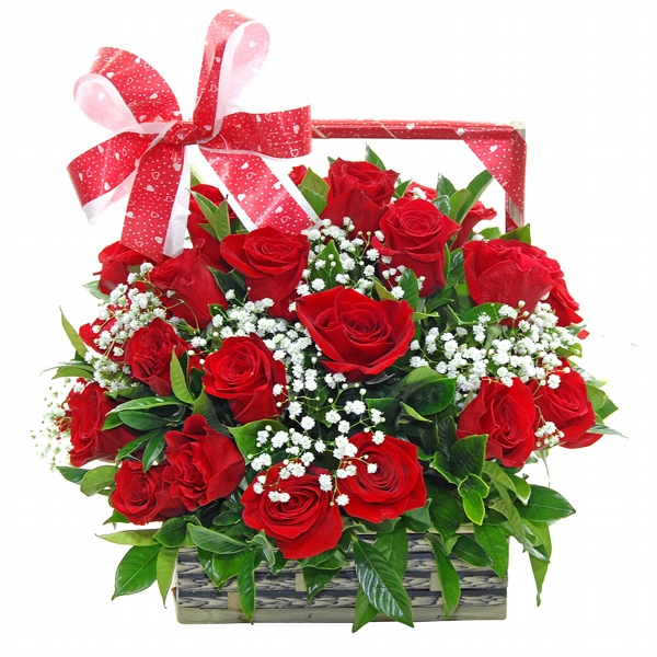Magnifica Cesta Com 30 Lindas e Saudaveis Rosas Vermelhas NACIONAIS