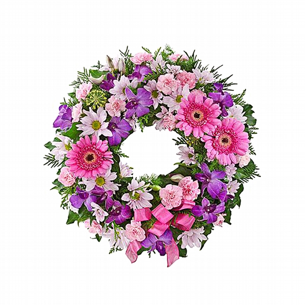 Guirlanda Redonda Especial Com Flores Nobres Tons Rosados e Lilás