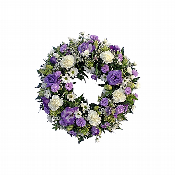 Guirlanda Redonda Especial Com Flores Nobres Tons Lilás e Branco