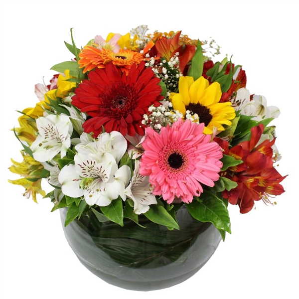 Arranjo De Flores Alegria No Vaso De Vidro
