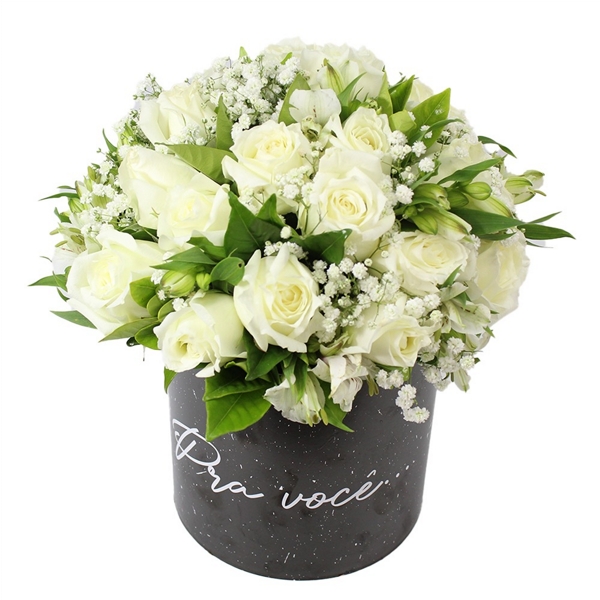 Arranjo Com Rosas Brancas - Caixa Preta