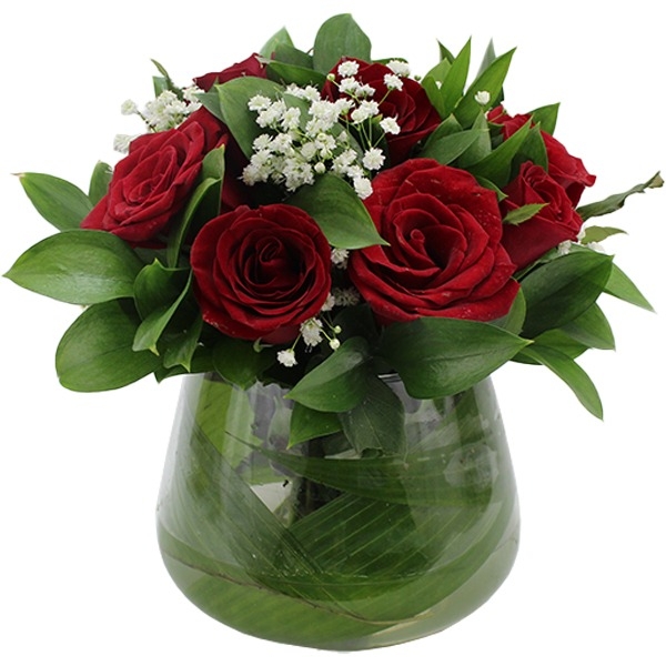 Arranjo Com 10 Rosas Colombianas No Vaso De Vidro Conhaque
