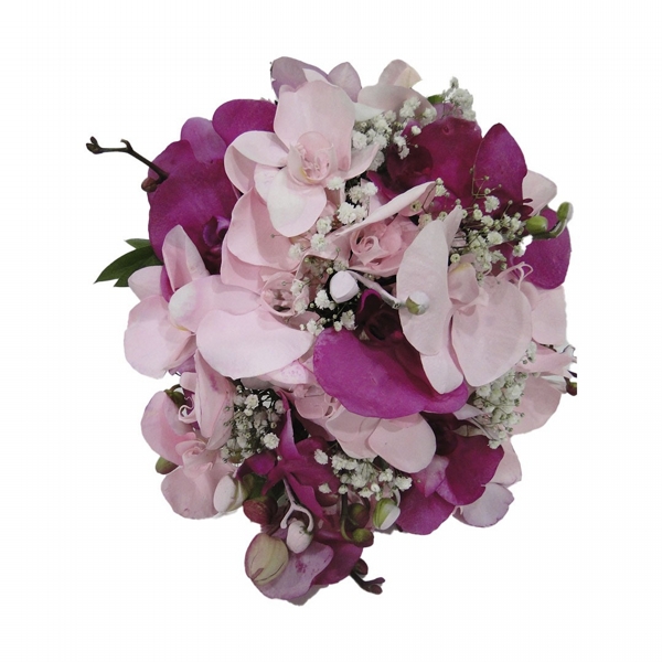 Buque de noiva com  orquídea roxo e rosa claro