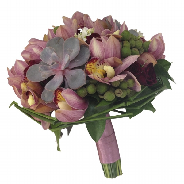 Buque de noiva com orquídea e suculenta
