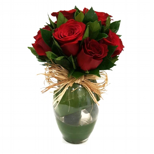 Arranjo de Rosas Colombianos No Vaso De Vidro