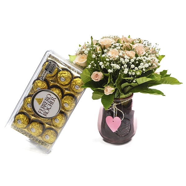 ARRANJO DE ROSAS SPRAY COM FERRERO
