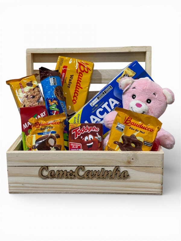 Cesta Mimo com Pelúcia Rosa