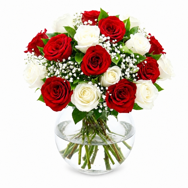 Arranjo Mix de Rosas Vermelhas e Brancas