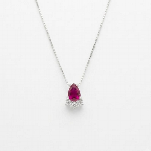 Colar de Prata Gota Pink Zircônia