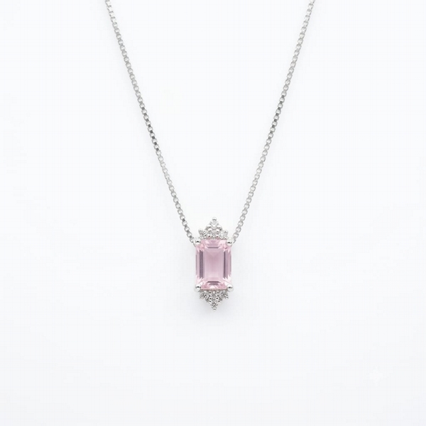Colar De Prata Retangular Rosa