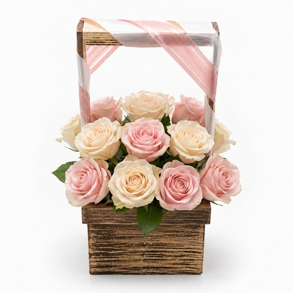 Arranjo com Mix de 10 Rosas Cor-de-Rosa e Champagne