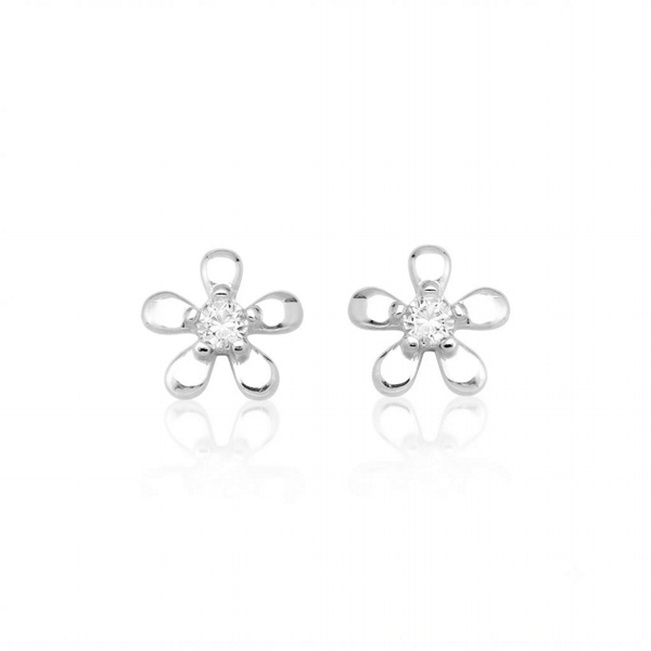 Brinco de Prata Flor com Zircônia