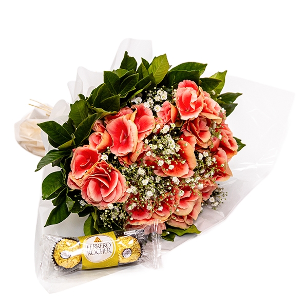 Buquê de Begonia Cor de Rosa e Chocolate Ferrero 3Un
