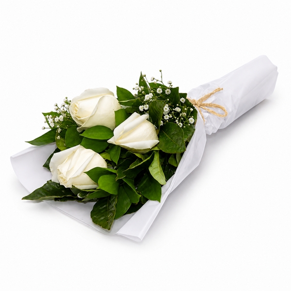Ramalhete com 3 Rosas Brancas Nacionais
