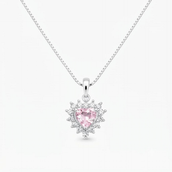 Colar de Prata Coração Cor de Rosa