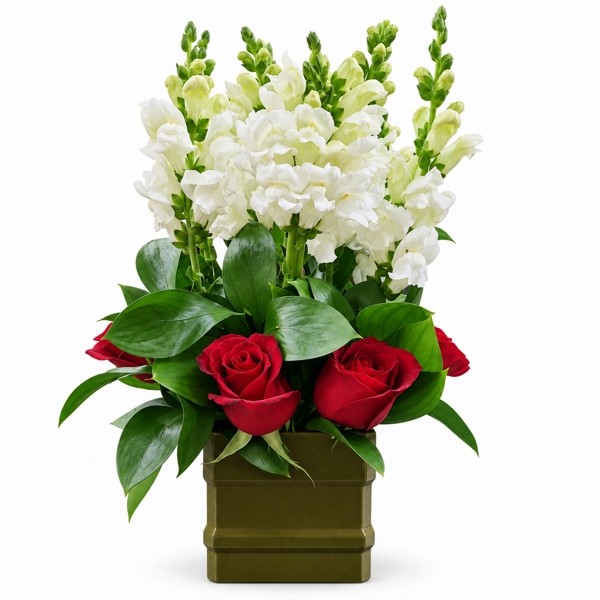 Topiara de Boca de Leão e Rosas