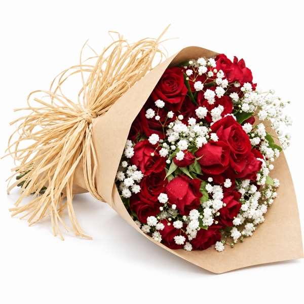 Buque de Mini Rosas Vermelhas no Kraft