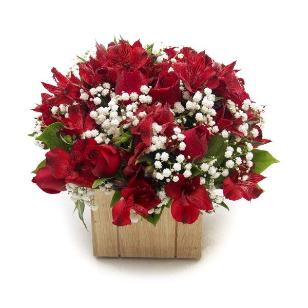 Arranjo de Rosas Vermelhas com Astromélias Vermelhas