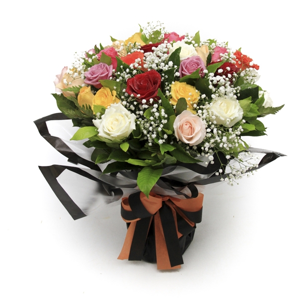 Buque de Rosas Coloridas No Celofane Decorativo Com 20 Unidades